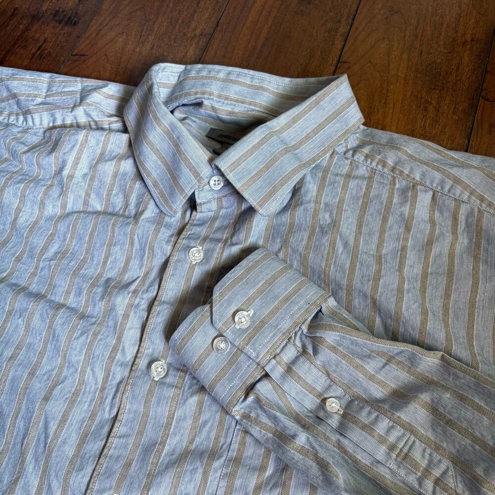 Johnston and Murphy Button Up Shirt Mens XXL Blue Striped Golf Long Sleeve